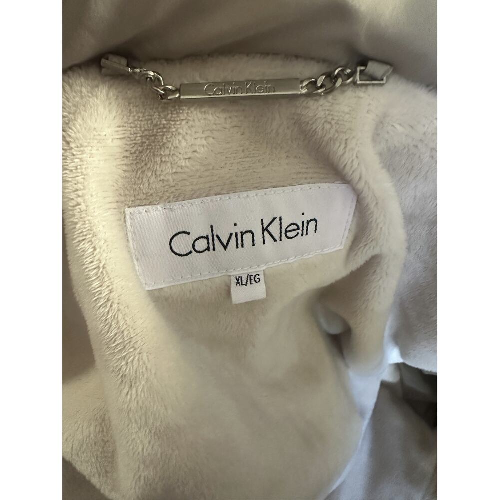 Calvin Klein Down Puffer Coat Faux Fur Hood Beige Full Zip Women's Size XL - Picture 5 of 15